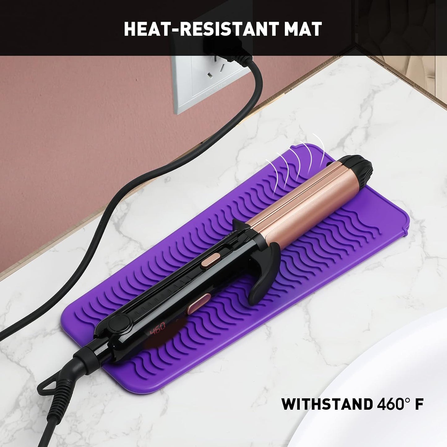 ZAXOP 2 Pack Heat Resistant Silicone Mat Pouch for Flat Iron, Curling Iron,Hair Straightener,Hair Curling Wands,Hot Hair Tools (Purple & Black)