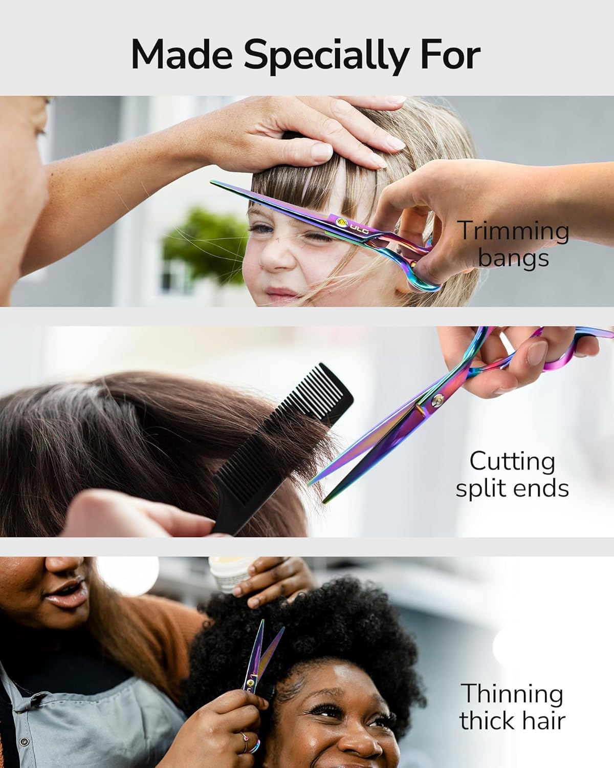 ULG Hair Cutting Scissors, Professional Hair Scissors 6.5 inch Right-Hand Razor Edge Barber Shears Salon Hair Cutting Shears Made of Japanese Stainless Steel, Hand Sharpened Multicolor