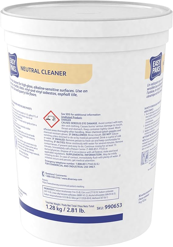Diversey 990653 Easy Paks Neutral Cleaner, Cleans High Traffic Glossy Floors, Dissolving Pods with Pine Scent, 90-Paks, 1-Tub