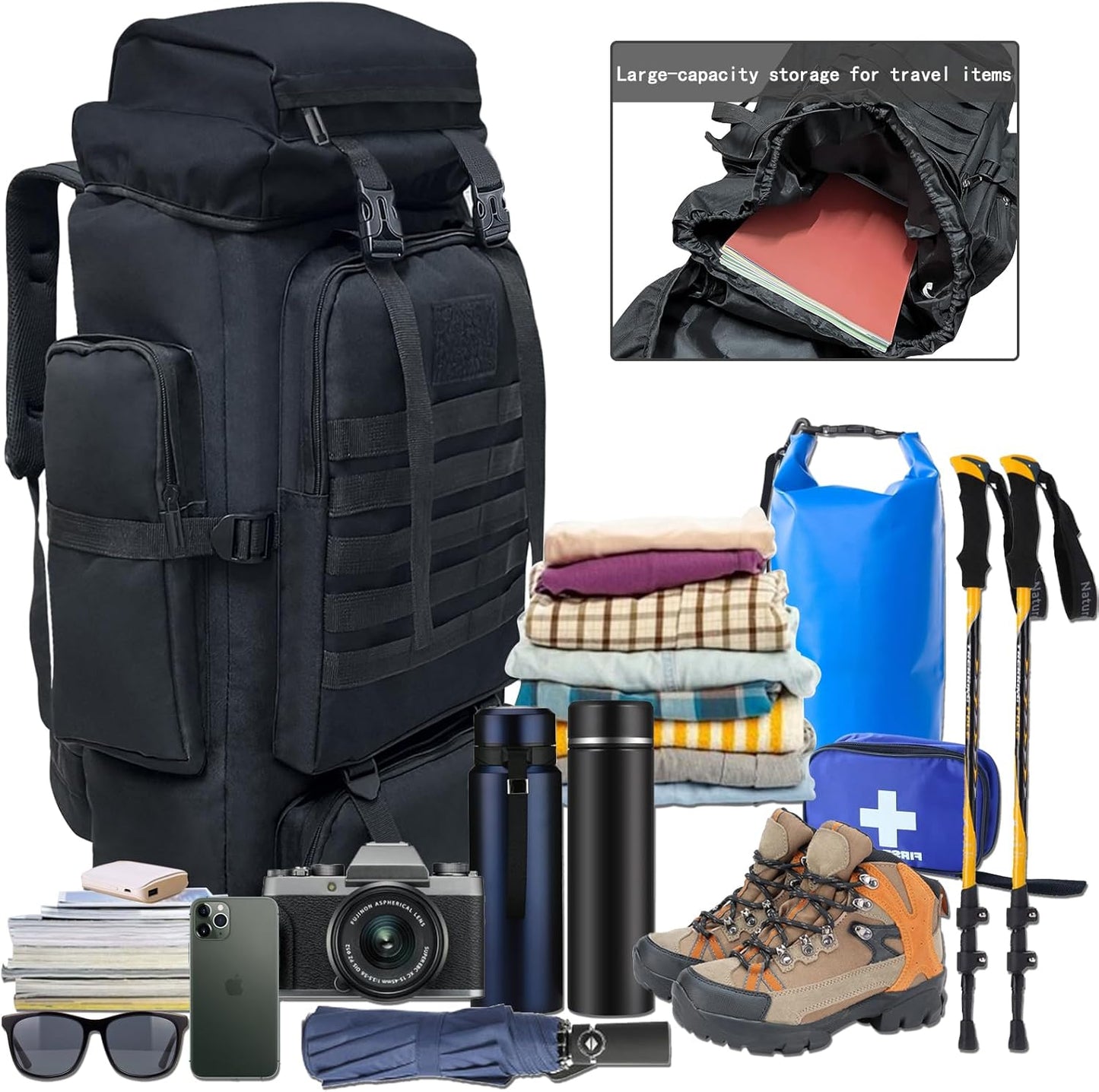 Ogetok 80 L / 100 liter Camping Backpack Hiking Military Tactical Backpack, Adjustable Waterproof Large Capacity Travel Daypacks Outdoor Rucksack