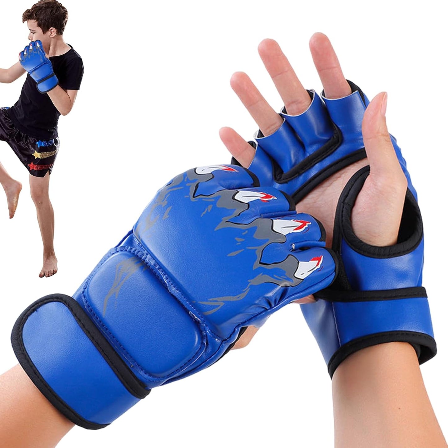 Boxing Gloves, Grappling Sparring Gloves, Half Finger Mitts, Adjustable Boxing Mitts, Wrist Support Gloves, Kickboxing Training Gloves, Gage Fighting Gloves, Punching Bag Workout Gear, Sparring Traini