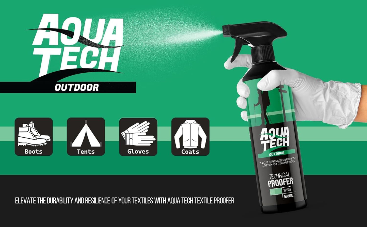 Aqua Tech - Technical Proofer Textile Shield | Spray-on Waterproofer for Wet Weather and Hiking Garments | Works with Gore-Tex Without Solvent - 500ml