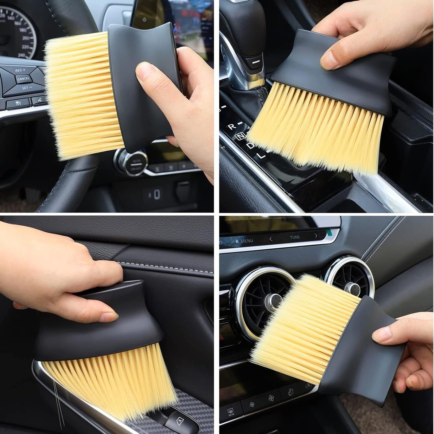 11PCS Car Interior Cleaning Dust Brush Detailing Set, Microfiber Cloth & Applicator, Single-Head Detailing Brushes, Natural Bristles, Scratch-Free & Ultra-Soft for Seats Leather Care or Cleaning