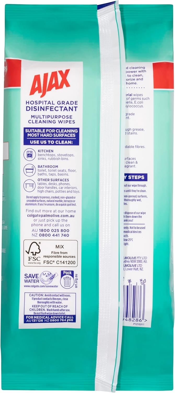 Ajax Hospital Grade Disinfectant Multipurpose Cleaner Wipes Sparkling Citrus & Pineapple 110 Pack