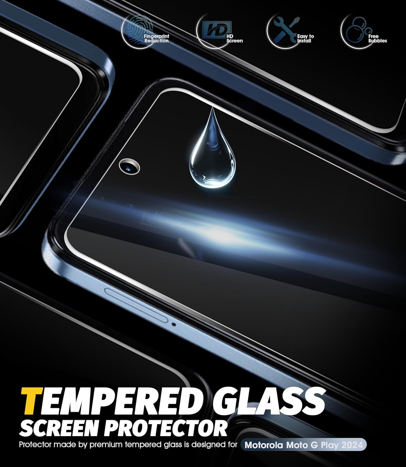 (3 Pack) Orzero Tempered Glass Screen Protector Compatible for Motorola Moto G Play 2024, Precise Front Camera Cutouts High Definition Anti-Scratch Bubble-Free