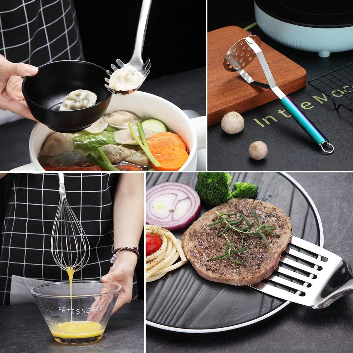 HOMQUEN Stainless Steel Kitchen Utensils Set, 12-Piece Kitchen Utensils, Kitchen Gadgets Set of Cookware, Best Gift Set of Kitchen Utensils (Coloured Handle)