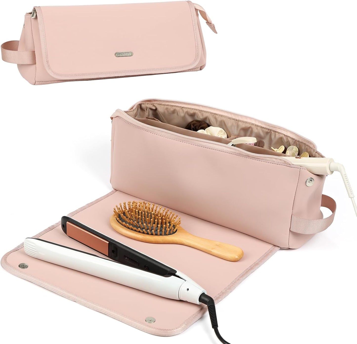 FINDCOZY Hair Tools Travel Bag, Haircare Accessory Organizer with Heat Resistant Mat for Curling Iron, Straighteners and Styling Appliance, Pink