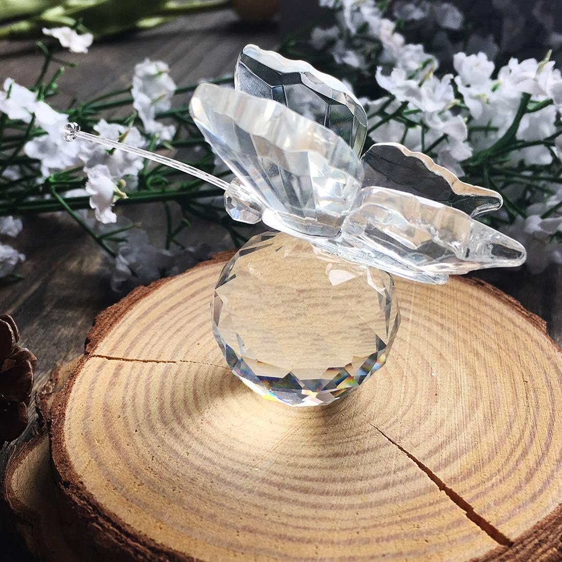 H&D HYALINE & DORA Crystal Flying Butterfly with Glass Ball Base Figurine Collection Ornament Statue Collectible Animal (Clear)