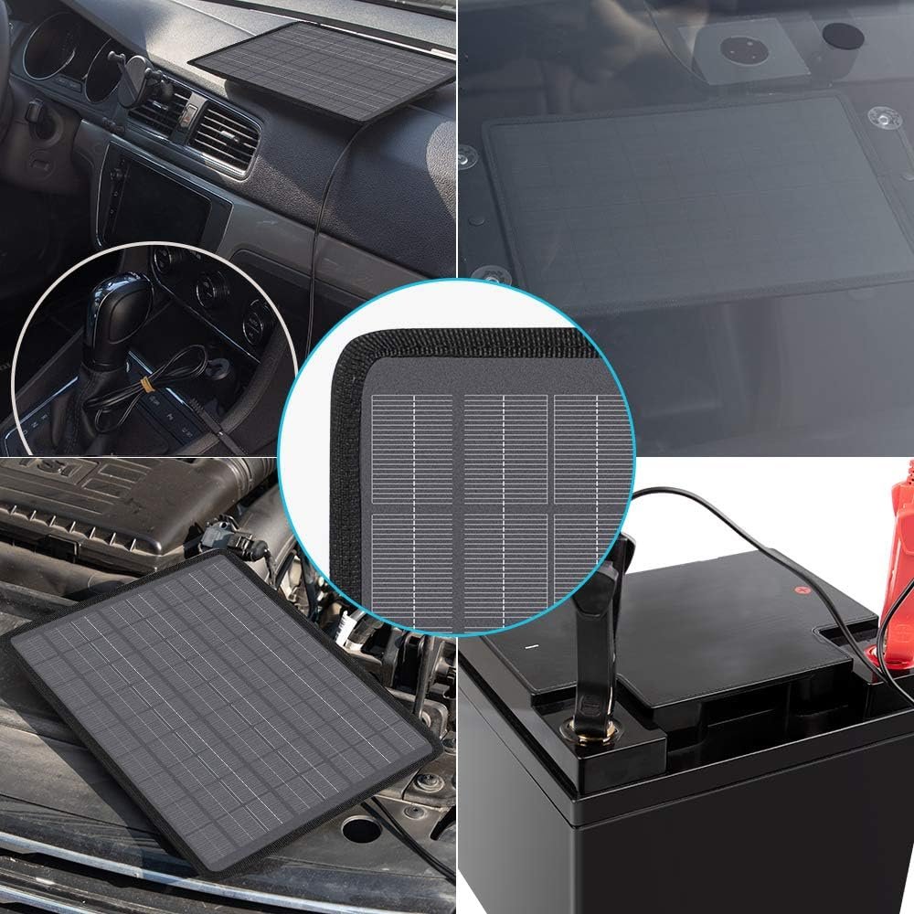 Renogy 10W 12V Portable Solar Panel Battery Maintainer Trickle Charger with Lighter Plug, Alligator Clips, and Battery Cables