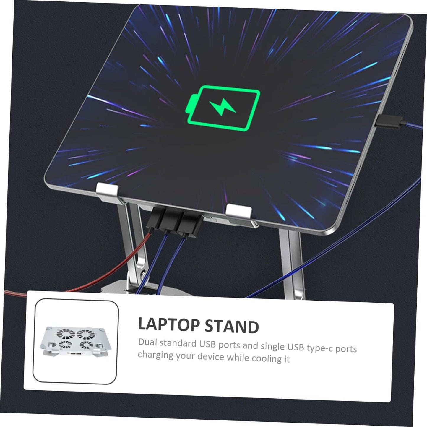 LABRIMP 4 Adjustable Laptop Cooling Stand with Silent Fans Height Angle Adjustable Laptop Holder for PC Tablet and More Dual USB Ports for Charging Sturdy Design