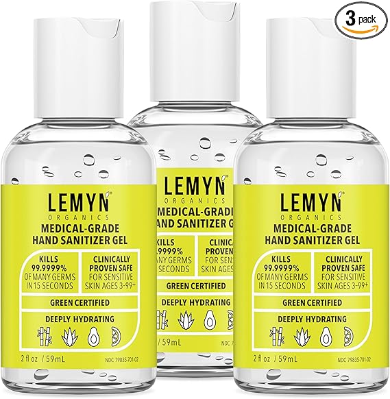 Medical Grade Hand Sanitizer Gel - 97% ORGANIC - 2 FL.OZ. PACK OF 3