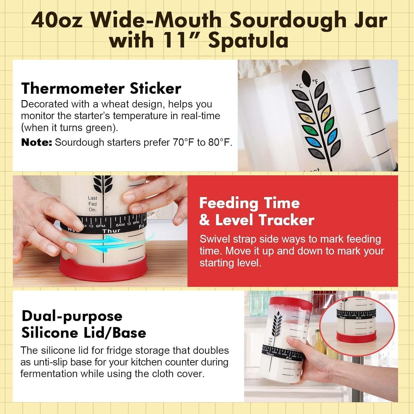 BakeEase Sourdough Starter Kit, 40oz Sourdough Jar, 2 Silicone Proofing Baskets, Thermometer, Feeding Tracker, Sourdough Recipe, Dutch Oven Sling, Scrapers, 18PCS Sourdough Bread Baking Supplies