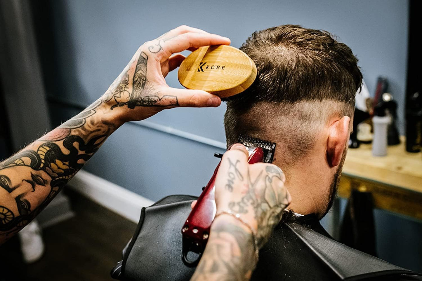 Kobe Palm Men's Military Style Boar Bristle Hair Brush/Beard Brush - Hand Sized Beard Brush for Men - Perfect for Beard Care - Works Well With Beard Oils (Beech)