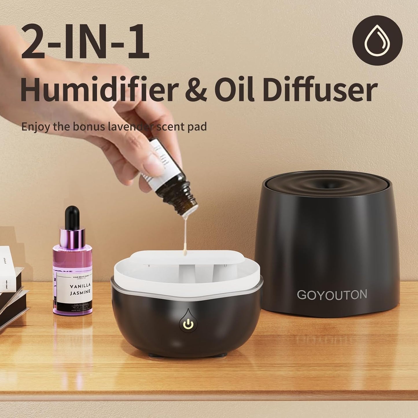 Essential Oil Diffuser, 200ML Diffusers for Home Scent Aromatherapy Diffuser Air Desk Humidifier Aroma Diffuser for Bedroom Room Office with 7 Color LED Lights Quiet Waterless Auto Shuts-Off (Black)