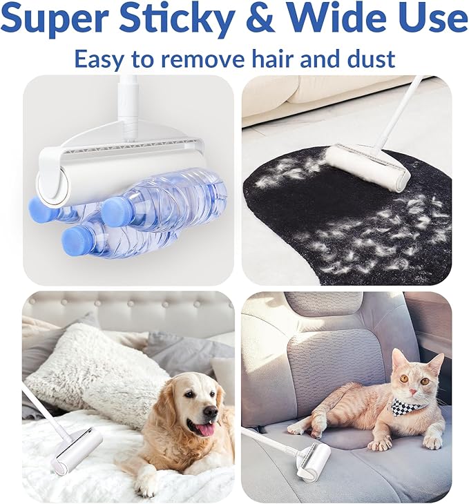 Large Lint Rollers for Carpet, Sticky Rollers for Floor DELOMO 9.45 in with 3 Extendable Handle,Long Handle Sticky Mop for Cleaning Carpets, Cars, Clothing, and Pet Hair