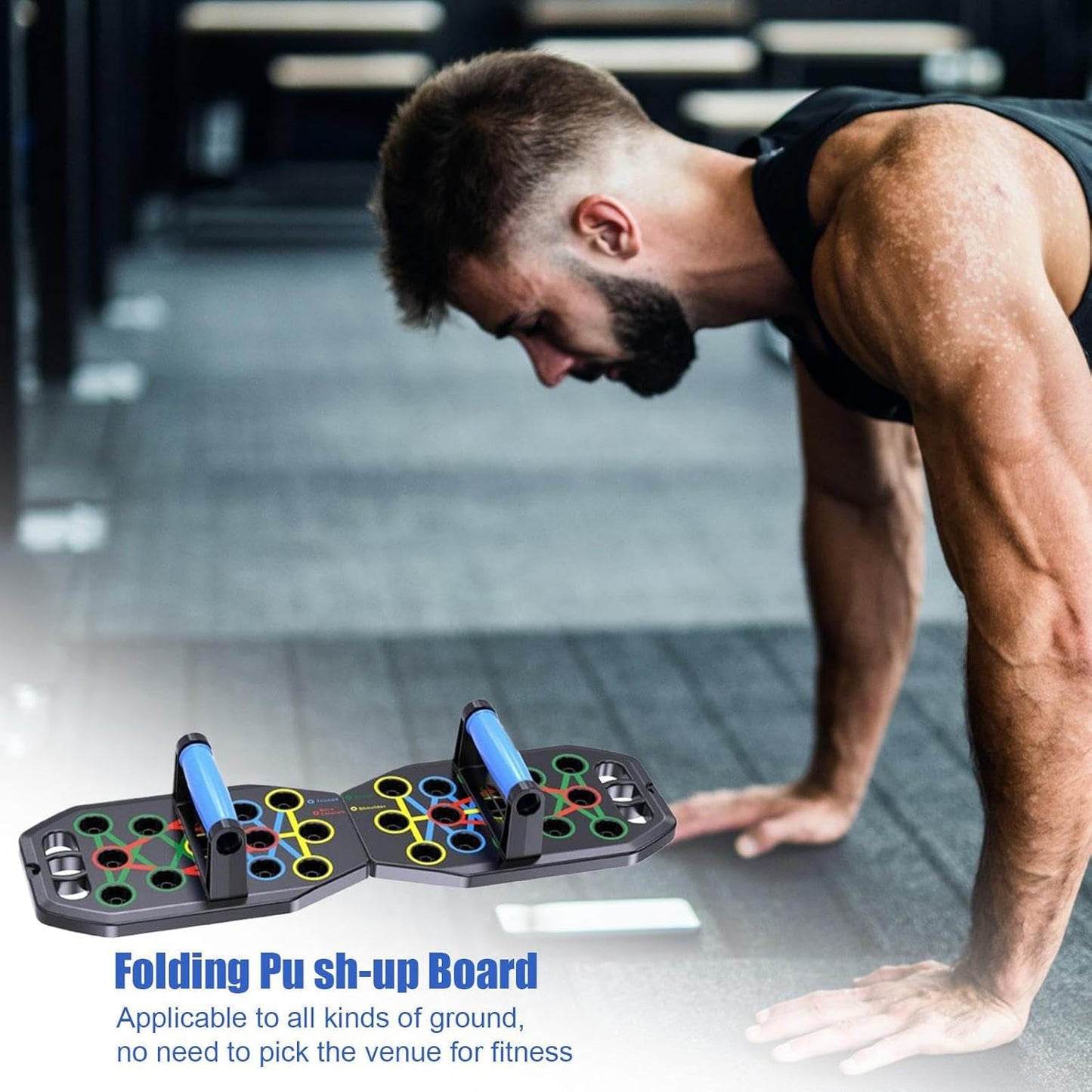 Pushup Board Fitness, Strength Training Equipment, 34.2/20.3/9.6, Push Up Stand Boards, Muscolo Target System, Foldable Workout Gear for Men Full Body Home Exercise, Black