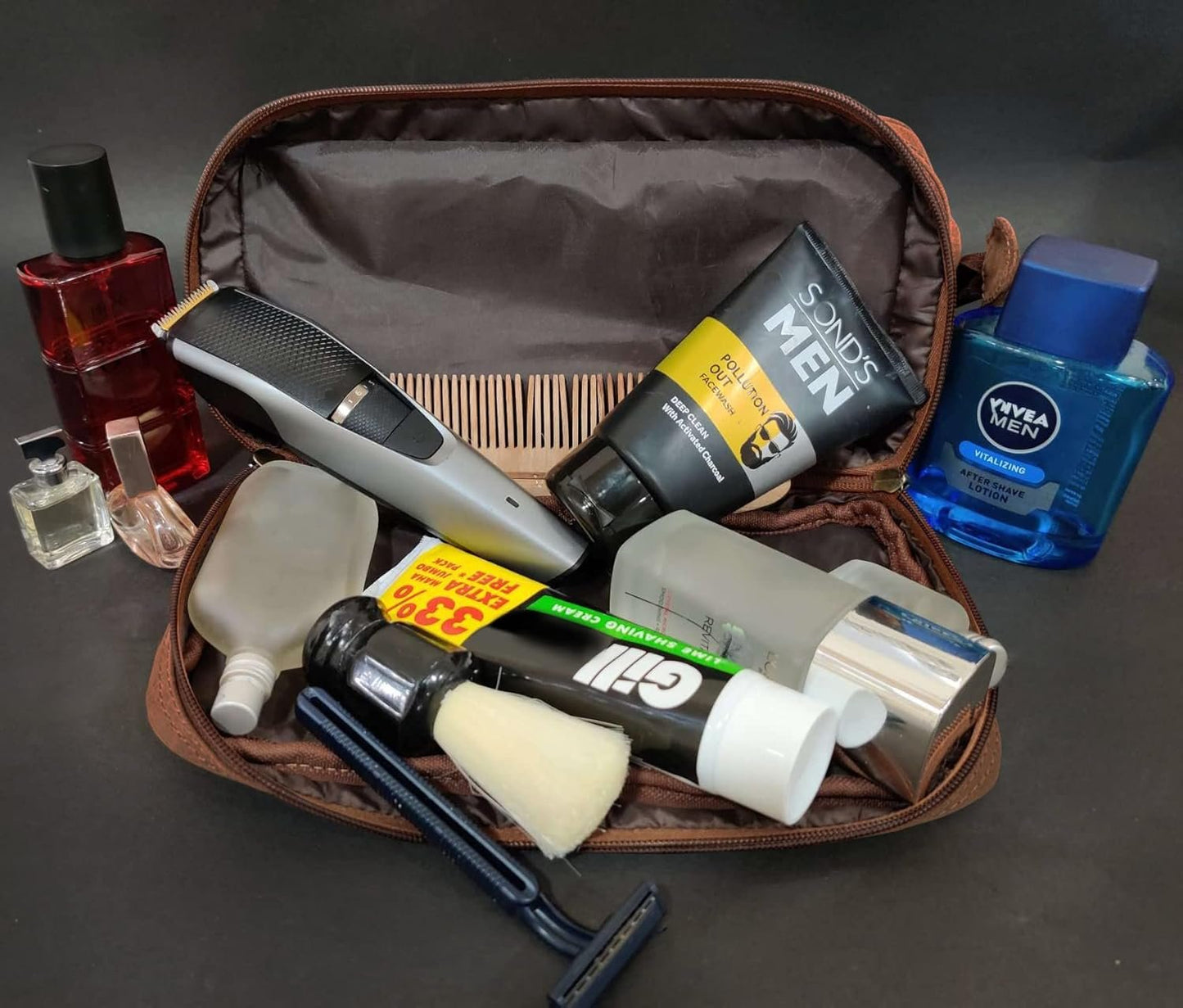 Leather Toiletry Bag for Men - Travel Shaving Dopp Kit - Cosmetic Makeup Bag for Women - Bathroom Hygiene Organizer
