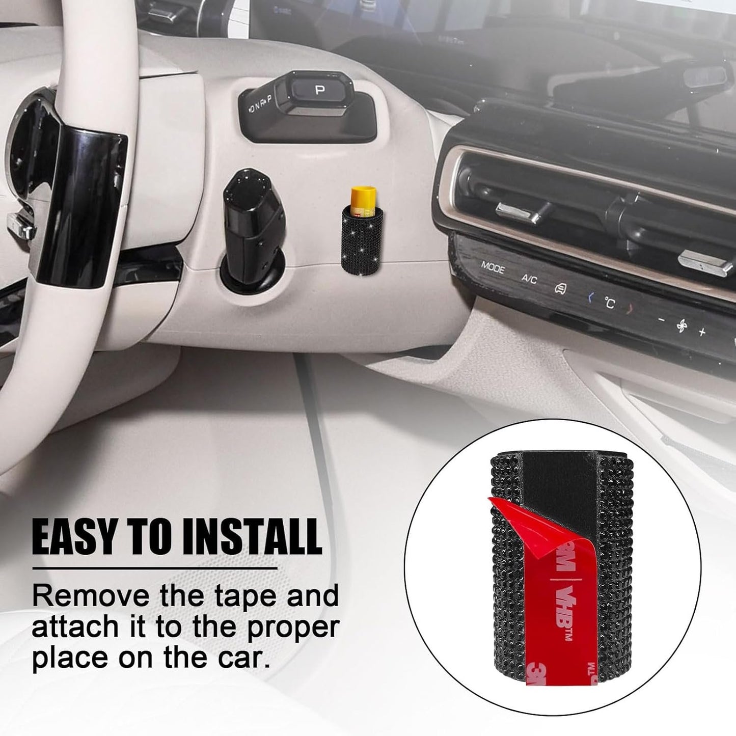 xbrtaia 1 Pack Upright Car Chapstick Holder, Bling Insulating Lip Balm Holder,Rhinestone Car Accessories for Women Interior,Suitable for Most Vehicles.(Black)