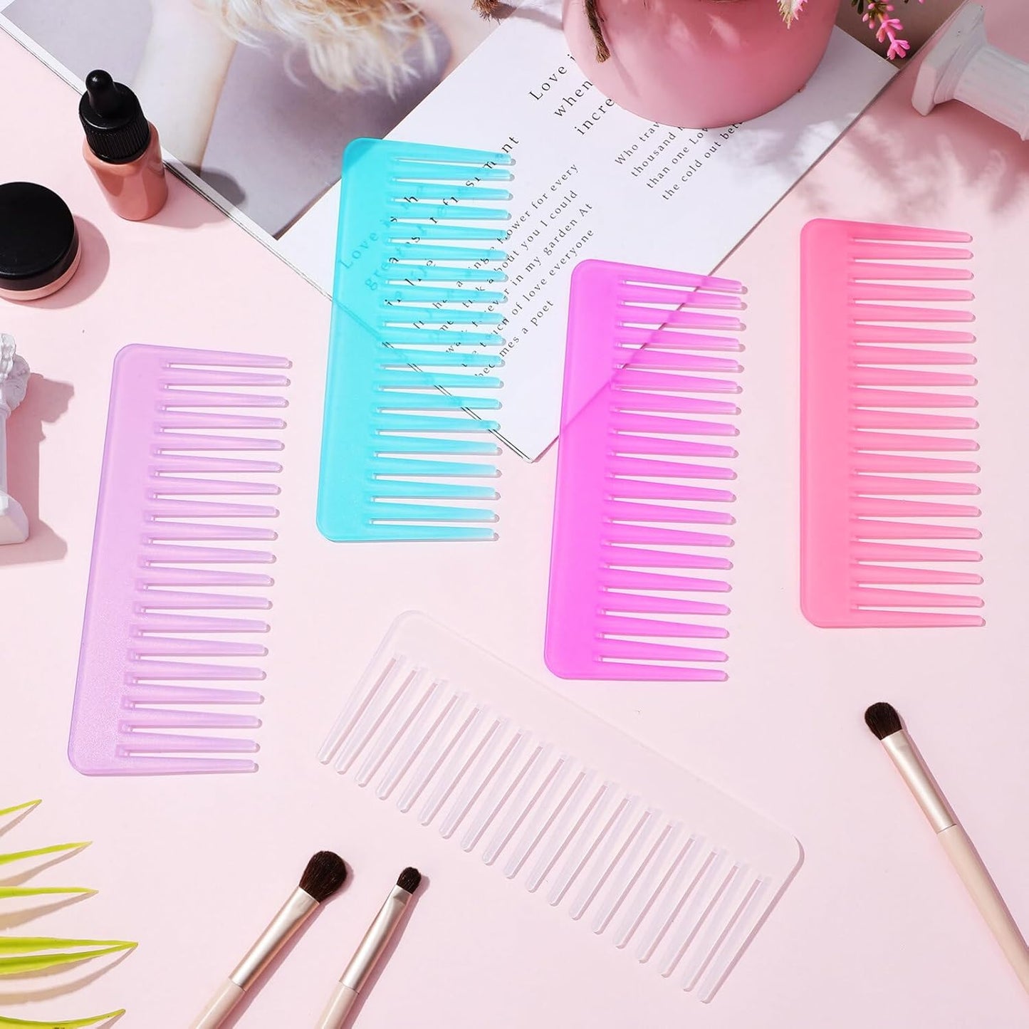 5pcs Wide Tooth Comb for Curly and Wet Hair Combs in Lavender Transparent Blue Pink Rose Red Versatile Hair Care Tool