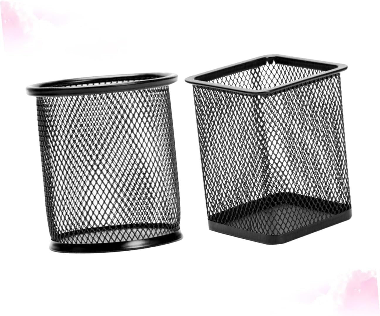 Tofficu 2 Pcs Black Iron Mesh Pen Holder Cylinder Cuboid Design for Office Organization Stylish Desk Storage for Home School and Workspaces