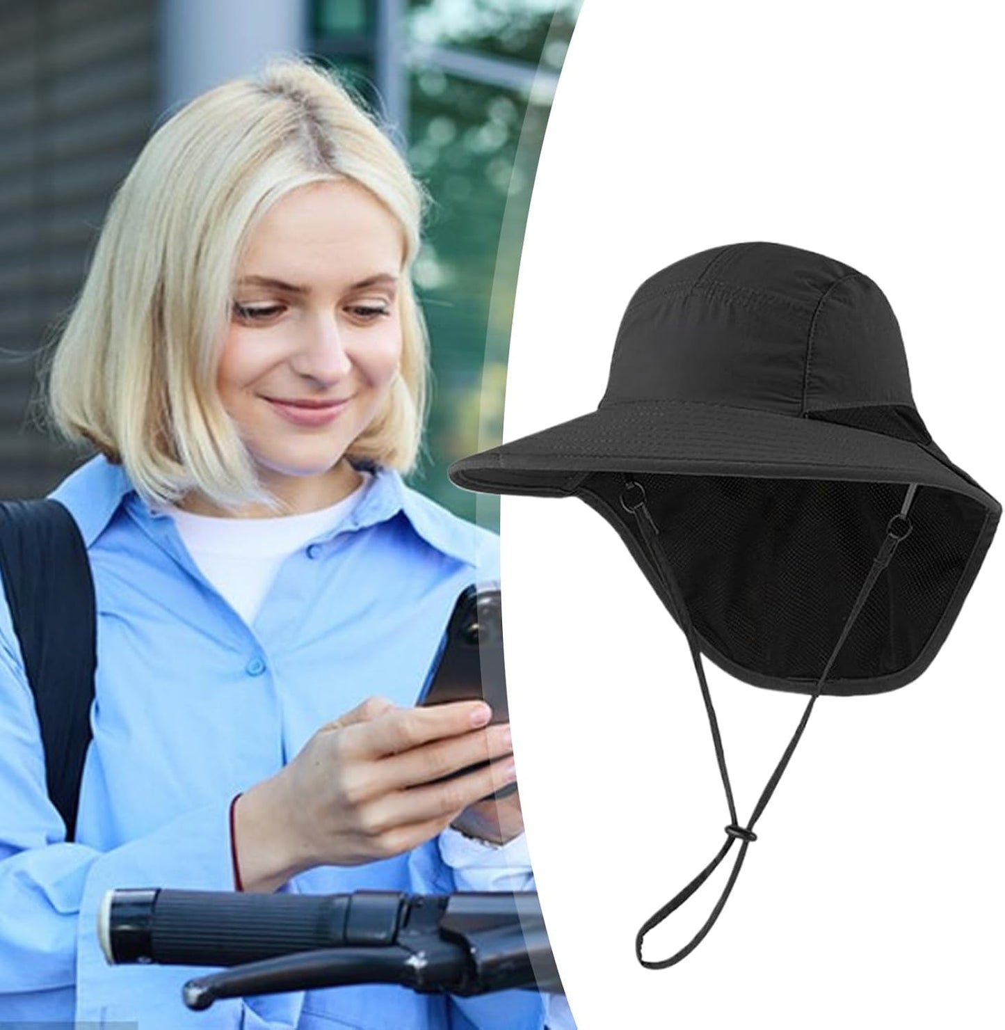 Sun Protection Hat, Adjustable UV Bucket Cap with Neck Flap, Breathable Cooling Hiking Hat for Men Women, Outdoor Gear for Fishing, Camping, Running, Travel, Garden Work