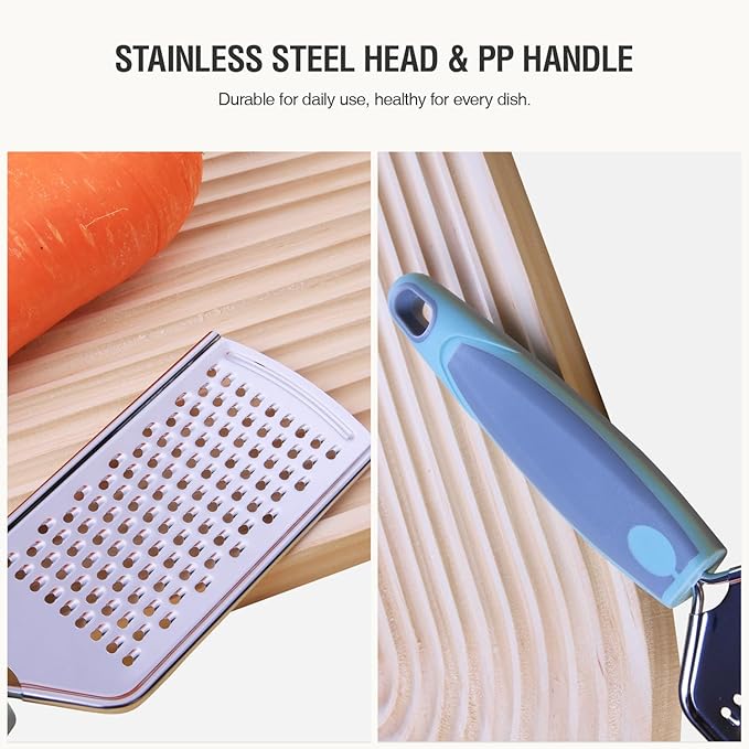 Stainless Steel Kitchen Gadget Set, HIFIND 9 PCS Cooking Gadgets Tools Set with Soft Touch Handles, Pizza Cutter, Peeler, Cheese Grater, Bottle Opener, Egg Separator, Grill Spatula, Holding Clamp