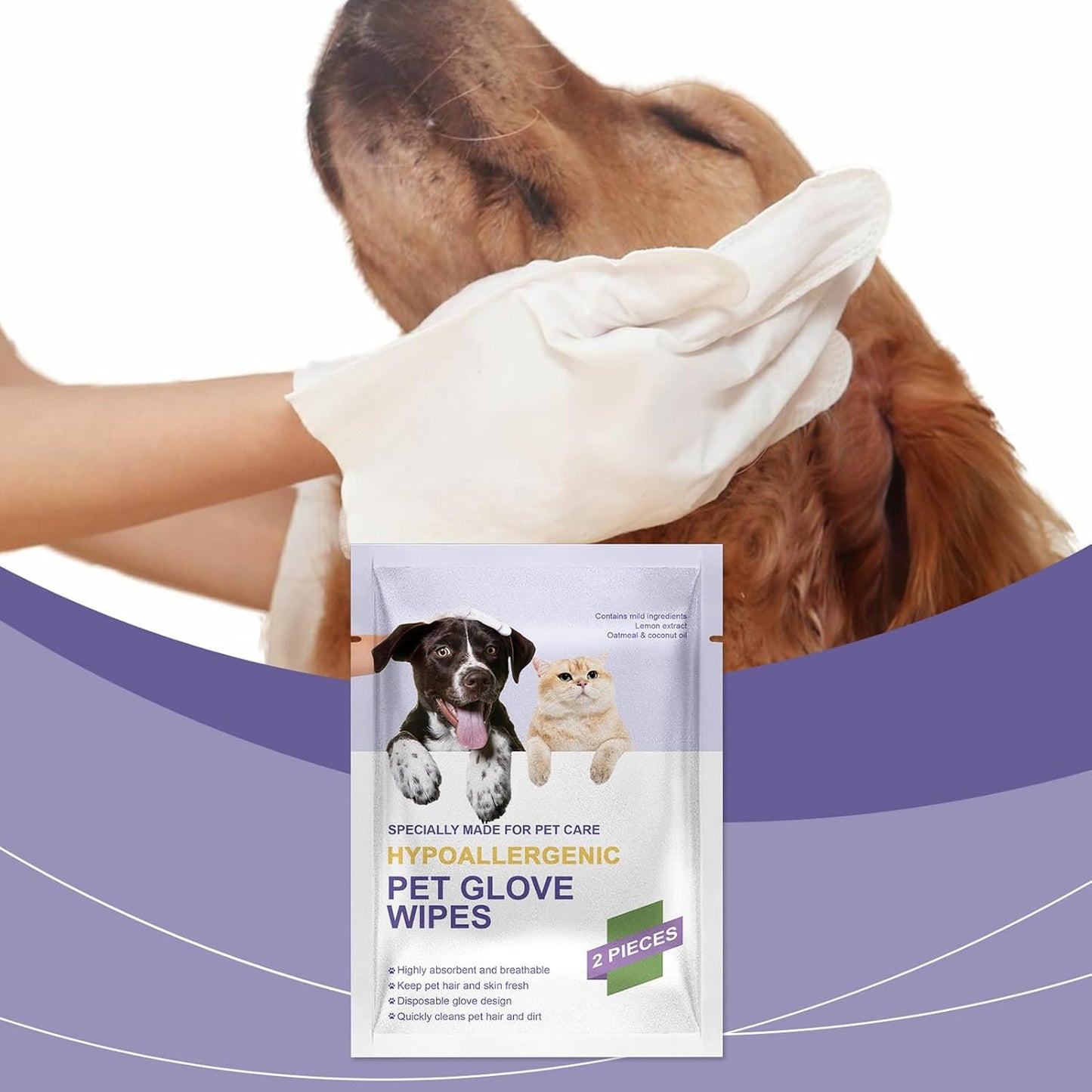 Pet Cleaning Gloves - Cat Washing Gloves | Cat Cleaning Deodorizing Wipes | Nourishing Waterless Portable Grooming Tool for Daily Routines Hygiene Home Cleanliness Bathing Removing Shedding Hair