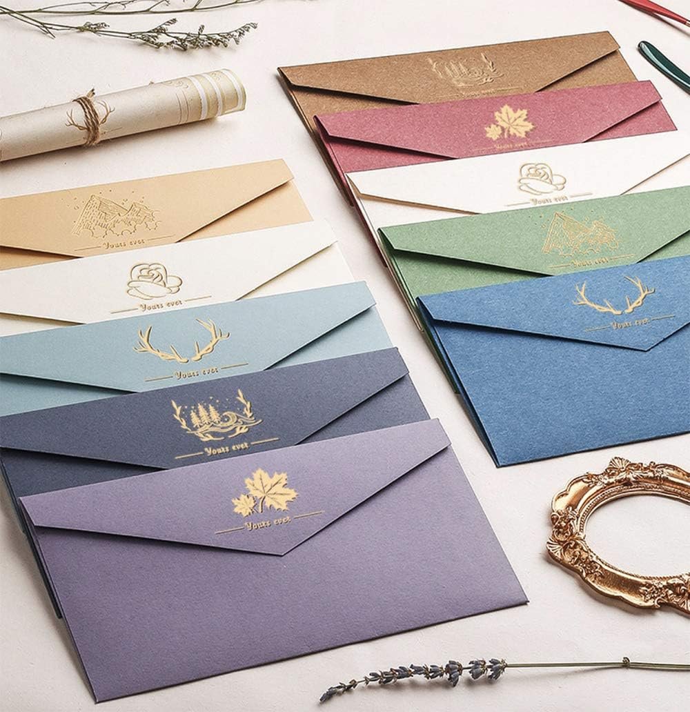 MIYKA Paper Envelopes with Vintage Stationery Paper Lined Paper, Stationery Paper Writing Paper for Invitation Wedding Office (10 Pcs Envelopes +20 Sheets Letter Paper)