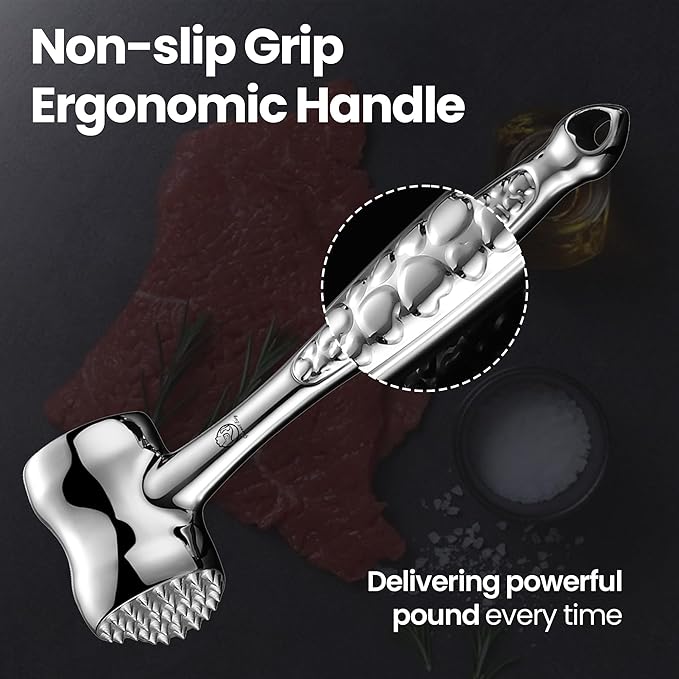 Meat Tenderizer Mallet Stainless Steel, Premium Meat Hammer Tenderizer with New Heart Design, Kitchen Mallet for Chicken, Conch, Veal Cutlets & Beef, Steak Pounder Flattener with 5 years Warranty