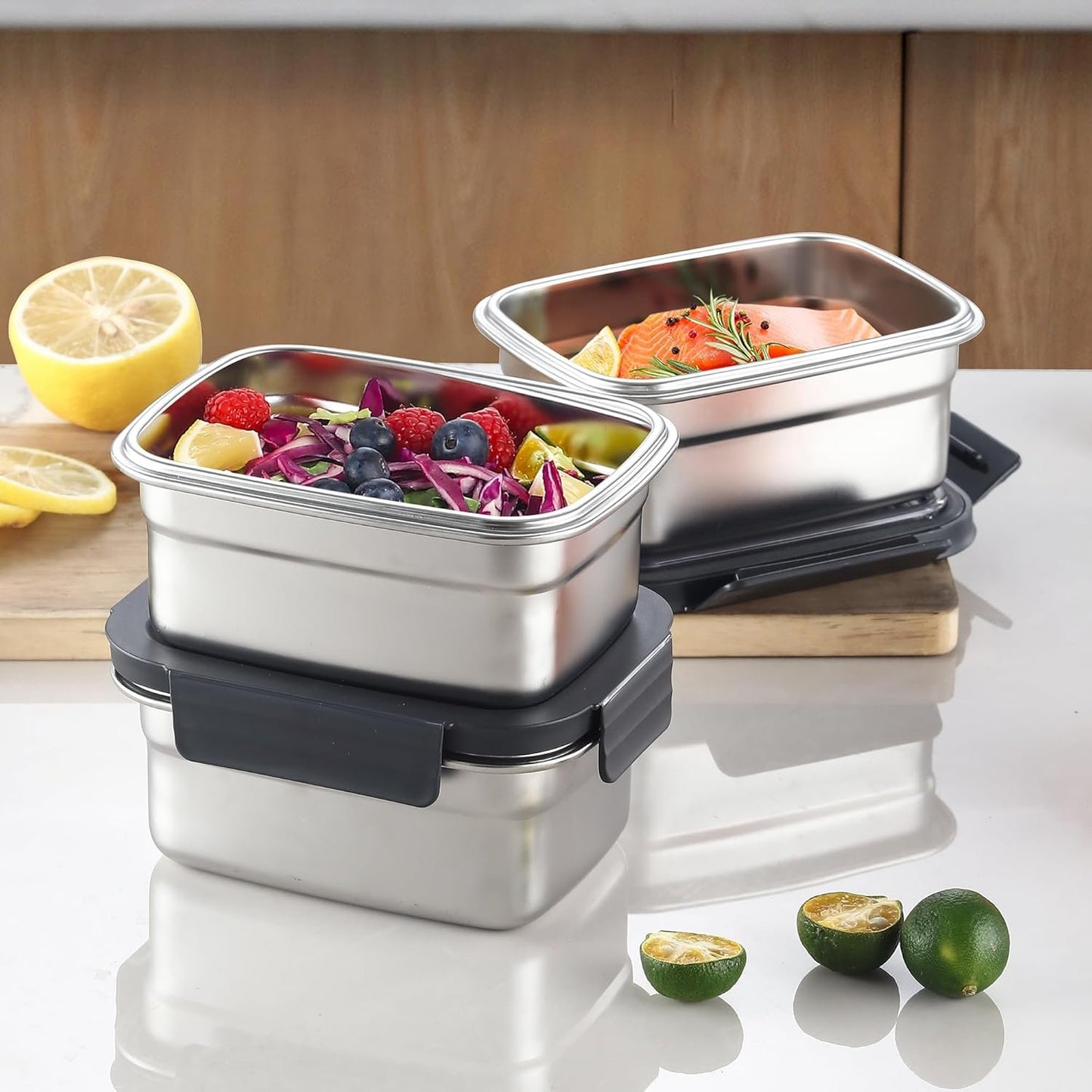 BEFOY 4PCS Stainless Steel Food Storage Container with Lids Bento Lunch Box Leak Proof & Airtight for Kitchen Meal Prep freezer Reusable & Stackable Oven Dishwasher Safe (650 * 4)
