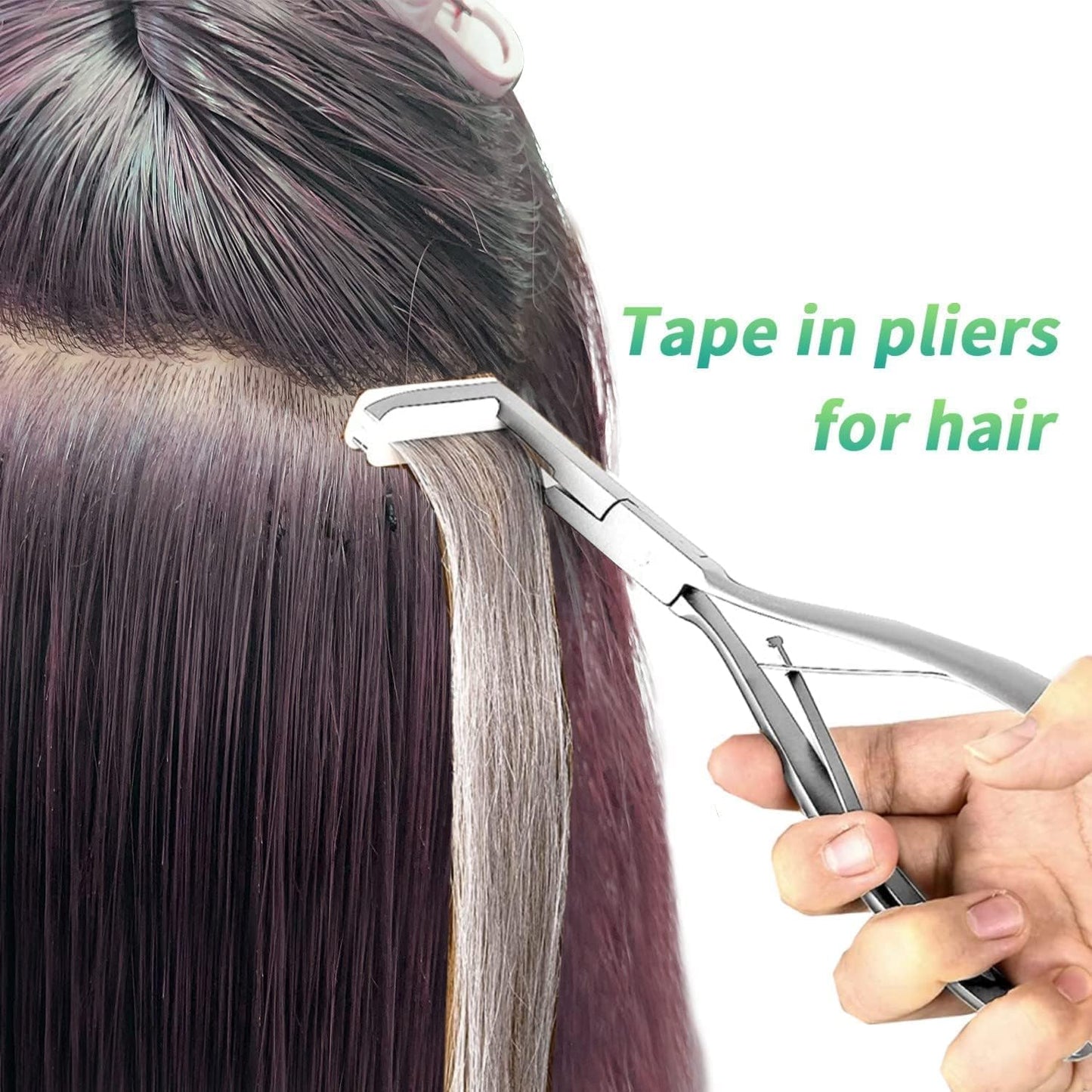 Hair Extensions Tools Kit, Professional Tape in Hair Sealing Pliers Flat Surface Hair Extension Plier Tools with Double Sided Replacement Adhesive Tape Tabs -Silvery