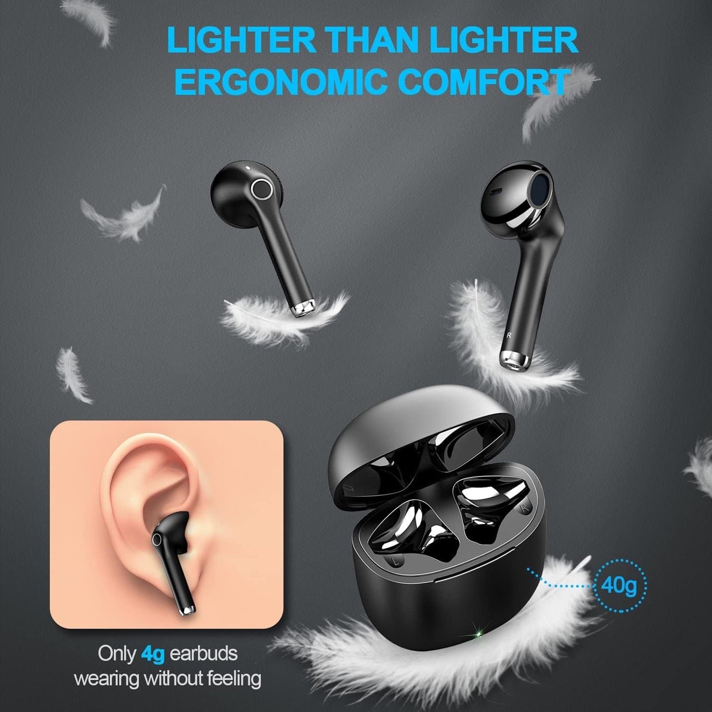 yobola Wireless Earbuds, Wireless Earphones, IPX5 Waterproof Bluetooth Earphones 5.1 Built-in Microphone, Bluetooth Earbuds Touch Control, 25 Hrs with USB-C Charging - Black