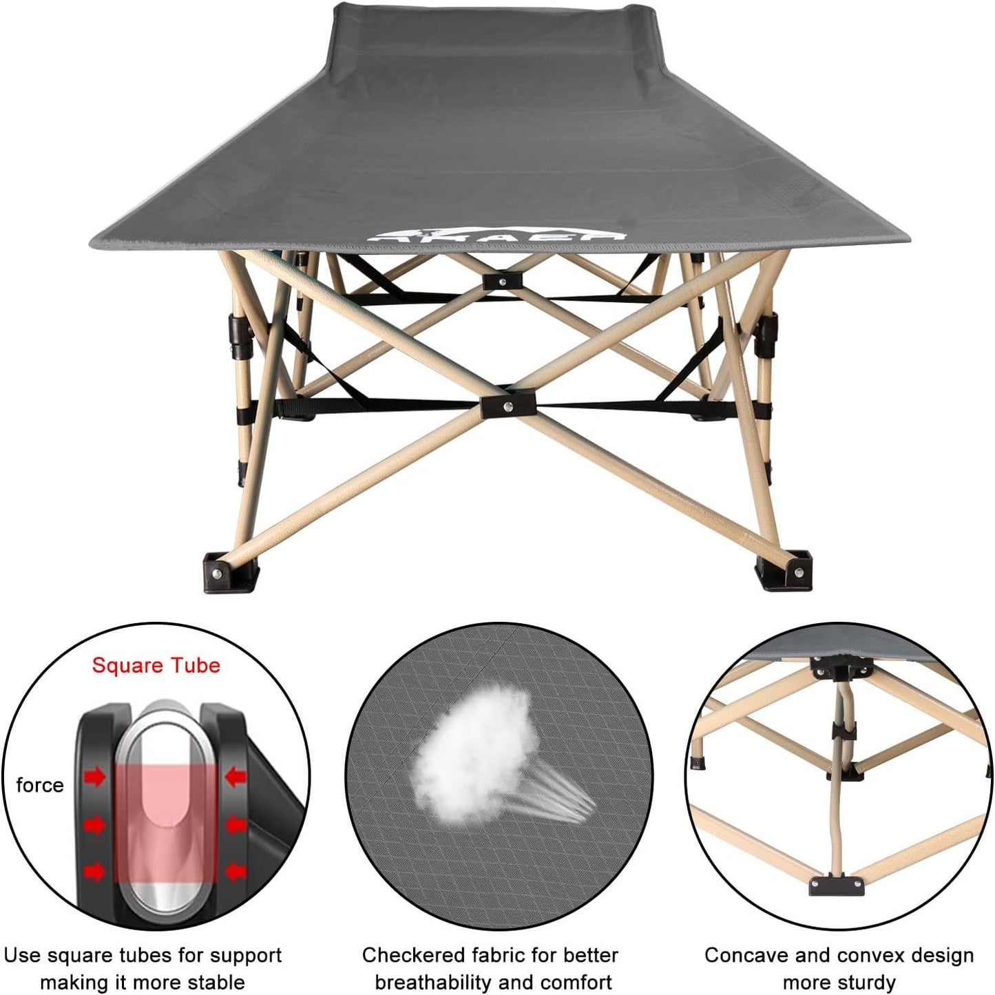 Camping Cot, 450LBS(Max Load), Portable Folding Outdoor Bed with Carry Bag for Adults Kids, Heavy Duty Cot for Traveling Gear Supplier, Office Nap, Beach Vocation and Home Lounging