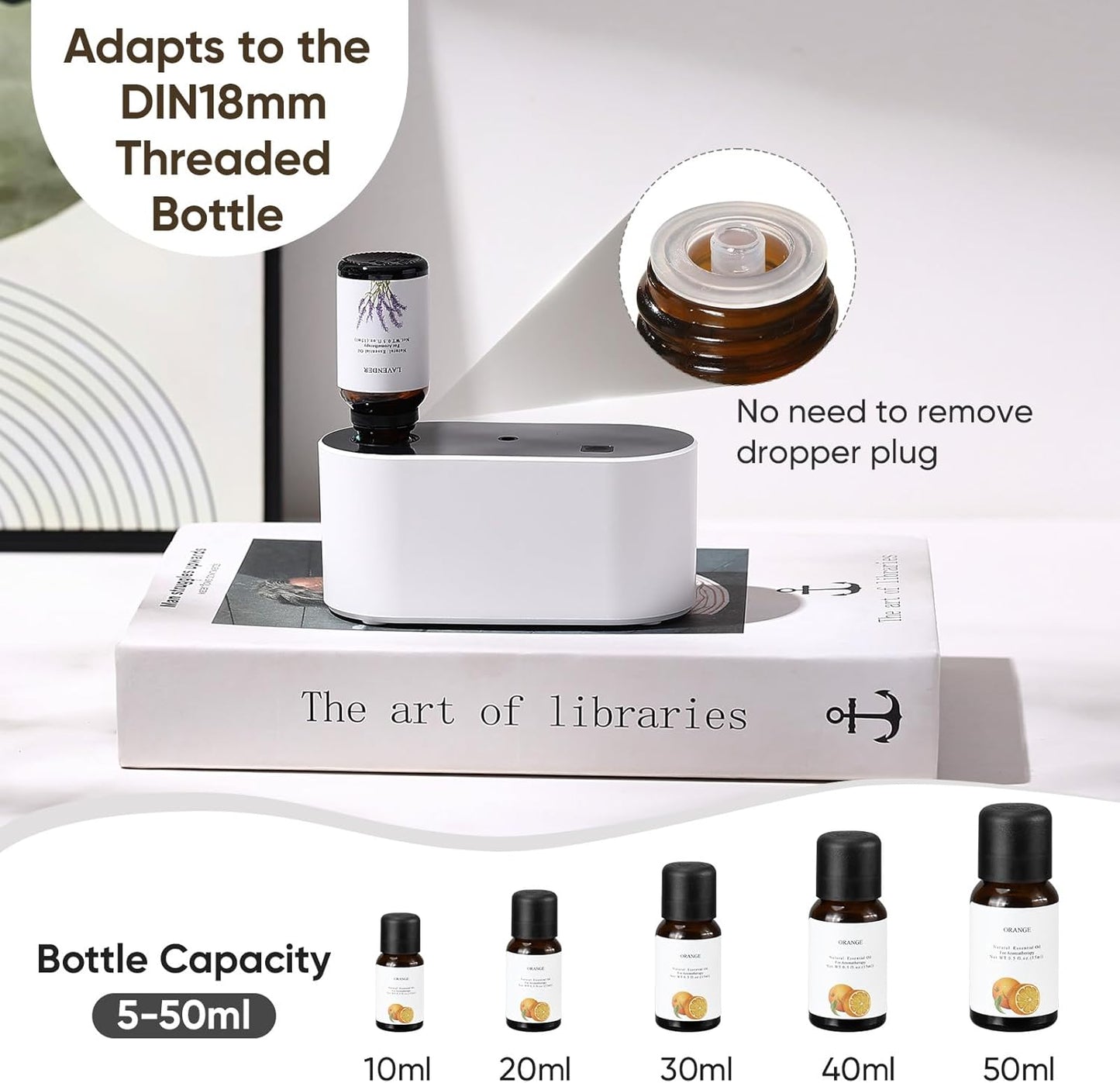 Waterless Diffuser for Essential Oil, Scent Air Aromatherapy Diffuser, Mini Portable Aroma Diffusers with 3 Mist Modes, Cycle Start, for 160 sq.ft Room Home Office Bedroom