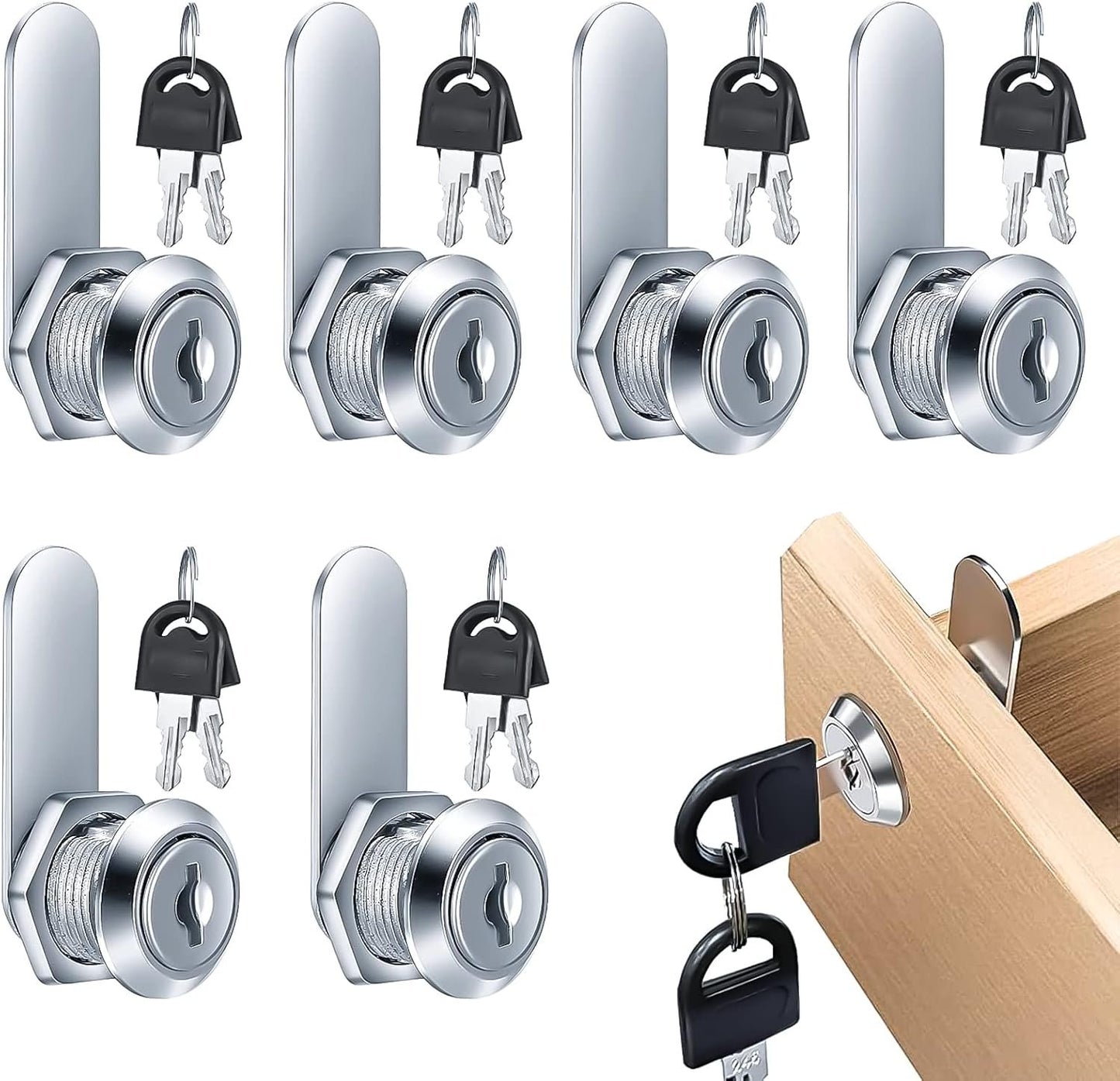6pcs Cabinet Cam Lock Set, Toolbox Lock Replacement Set Keyed Alike, Letter Box Locks, Drawer Lock Cylinder, Furniture Lock With 2 Keys for DIY