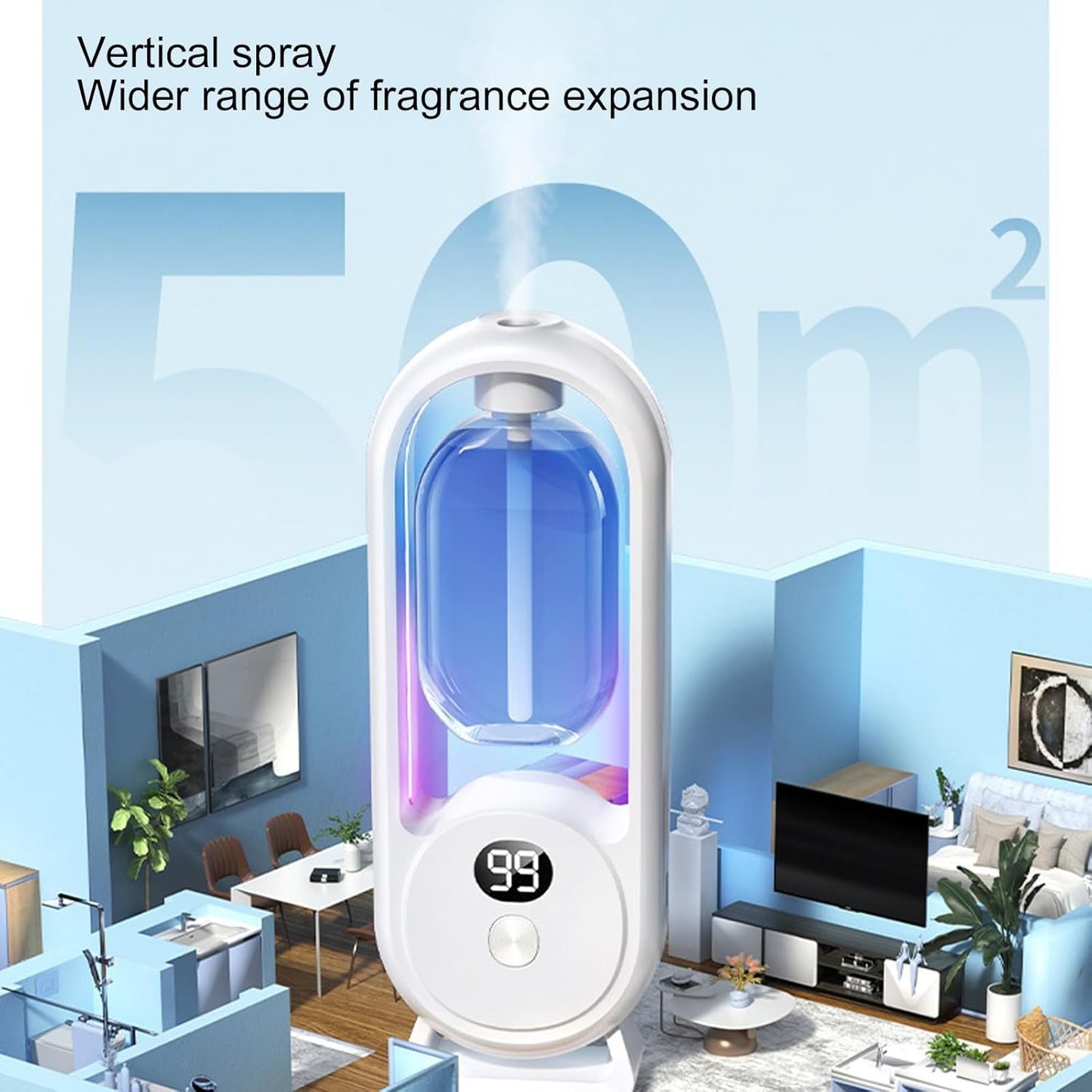 Wall Mounted Essential Oil Diffuser, Intelligent Cold Air Technology Aromatherapy Diffuser 5 Level Digital Display Control Spray Cordless Portability for Home Large Room,Office,Car