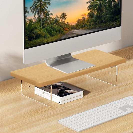 Monitor Stand Riser 5.5/8.5 cm 2 Height Adjustments Acrylic Stand with Installation Tool, Desk Organizer Accessories Office Desk Storage Rack Screen/PC/Printer/Laptop Riser 20x40 cm (Maple)