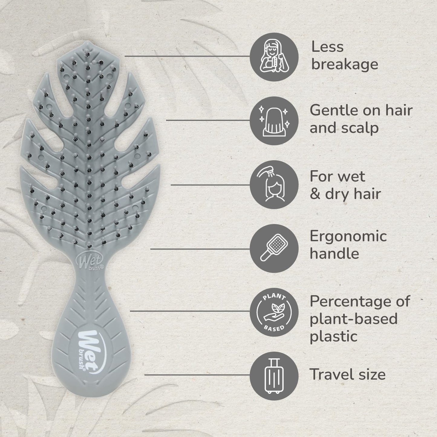 Wet Brush Go Green Mini Detangler, Grey - Detangling Travel Hair Brush - Ultra-Soft IntelliFlex Bristles Glide Through Tangles & Gently Loosens Knots While Minimizing Pain, Split Ends & Breakage