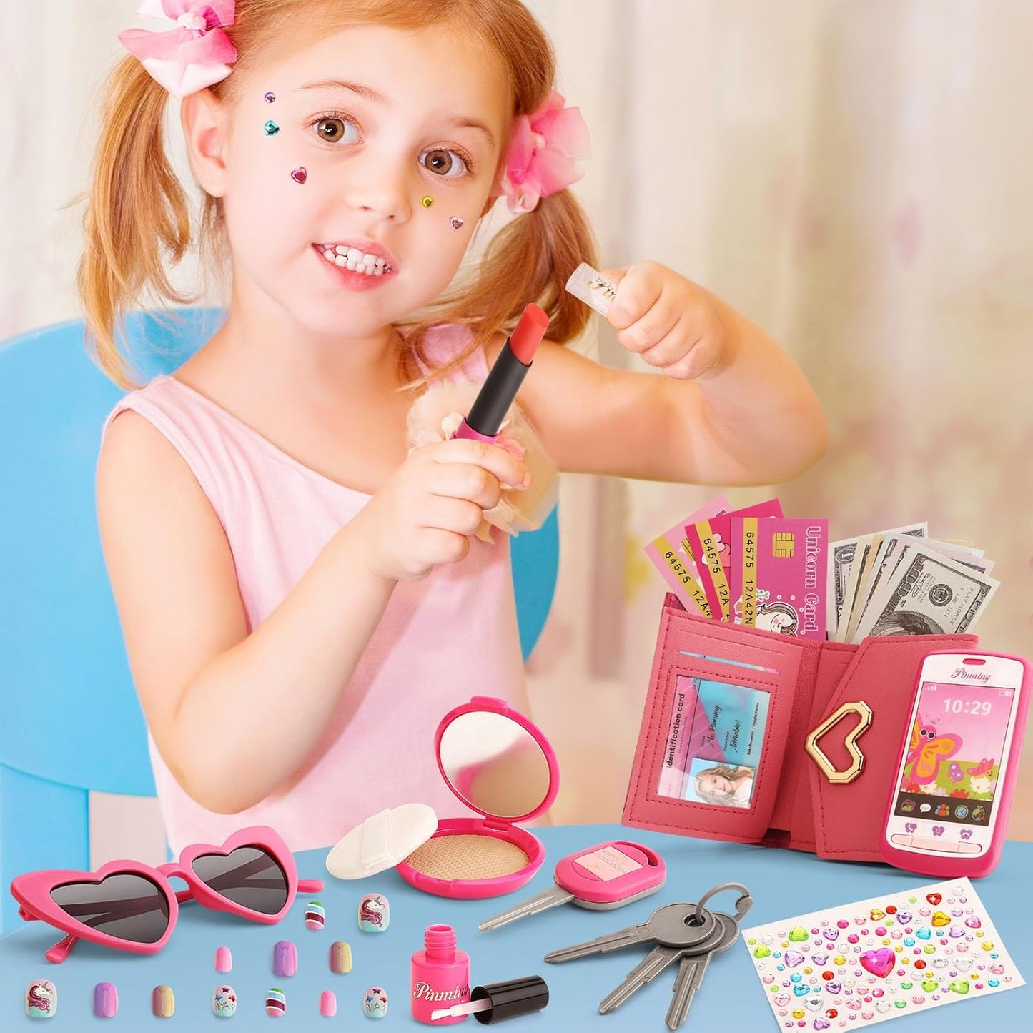 Toddler Purse for Little Girls 3-5 with Pretend Makeup Kit | Unicorn Kids Purse Accessories Play Fake Make up Set | Birthday Gifts for 4-6 Year Old Princess Toys