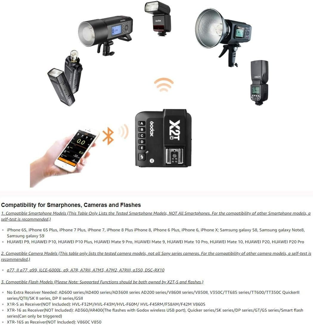 Godox X2T-S TTL Wireless Flash Trigger for Sony, Bluetooth Connection Supports iOS Android App Contoller, 1/8000s HSS, TCM Function, 5 Separate Group Buttons X1T Upgrade Version