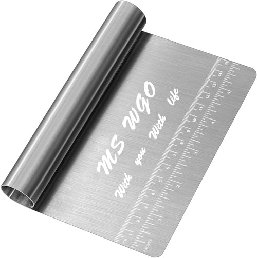 Pro Dough Pastry Scraper/Cutter / Chopper Stainless Steel Mirror Polished Good Grips with Measuring Scale Multipurpose- Cake, Pizza Cutter - Pastry Bread Separator Scale Knife