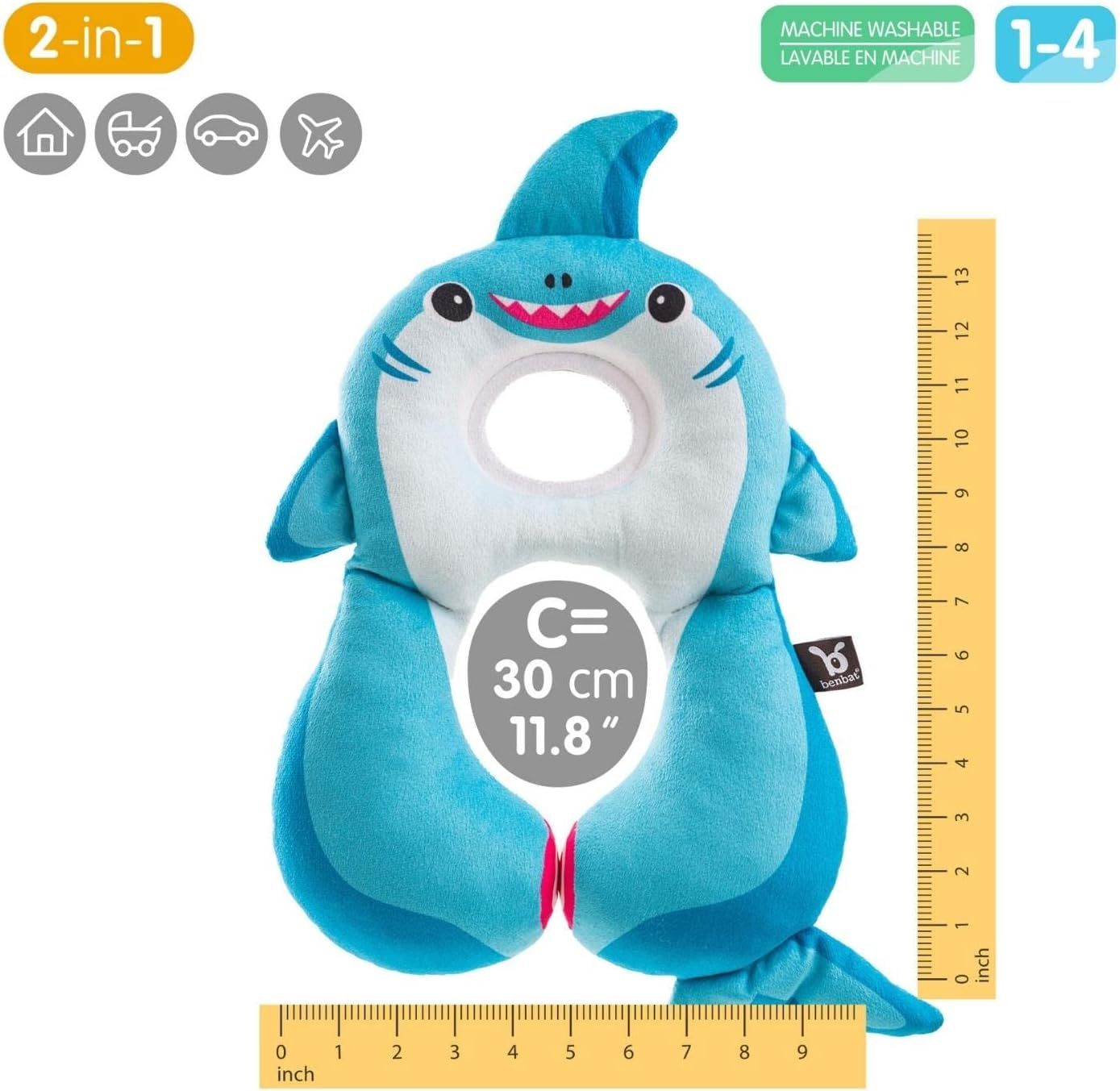 BENBAT Shark Design Travel Friends Headrest for 1 to 4 Years, Multi/Colour (BE-HR309)