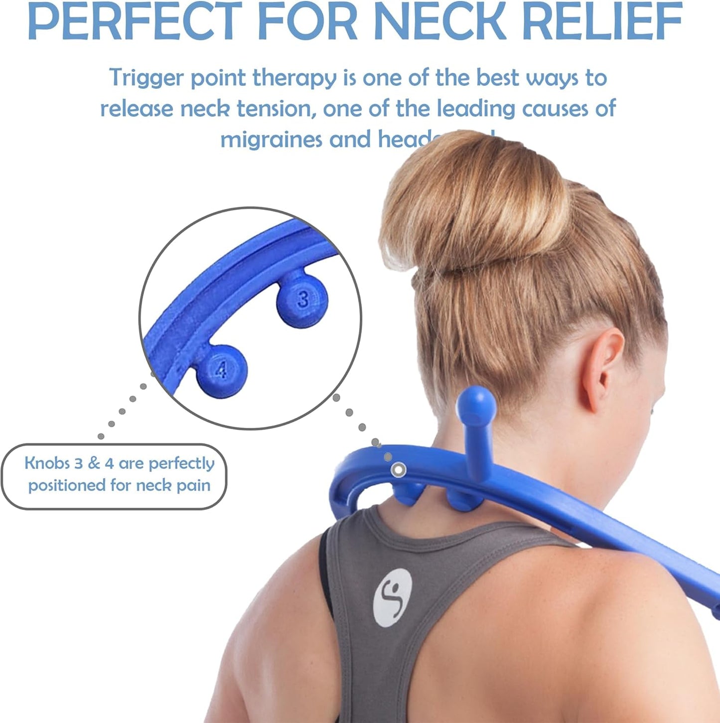 Body Back Buddy Back Massager, Handheld Massage Stick, Trigger Point Massager, Massage Cane (Blue)