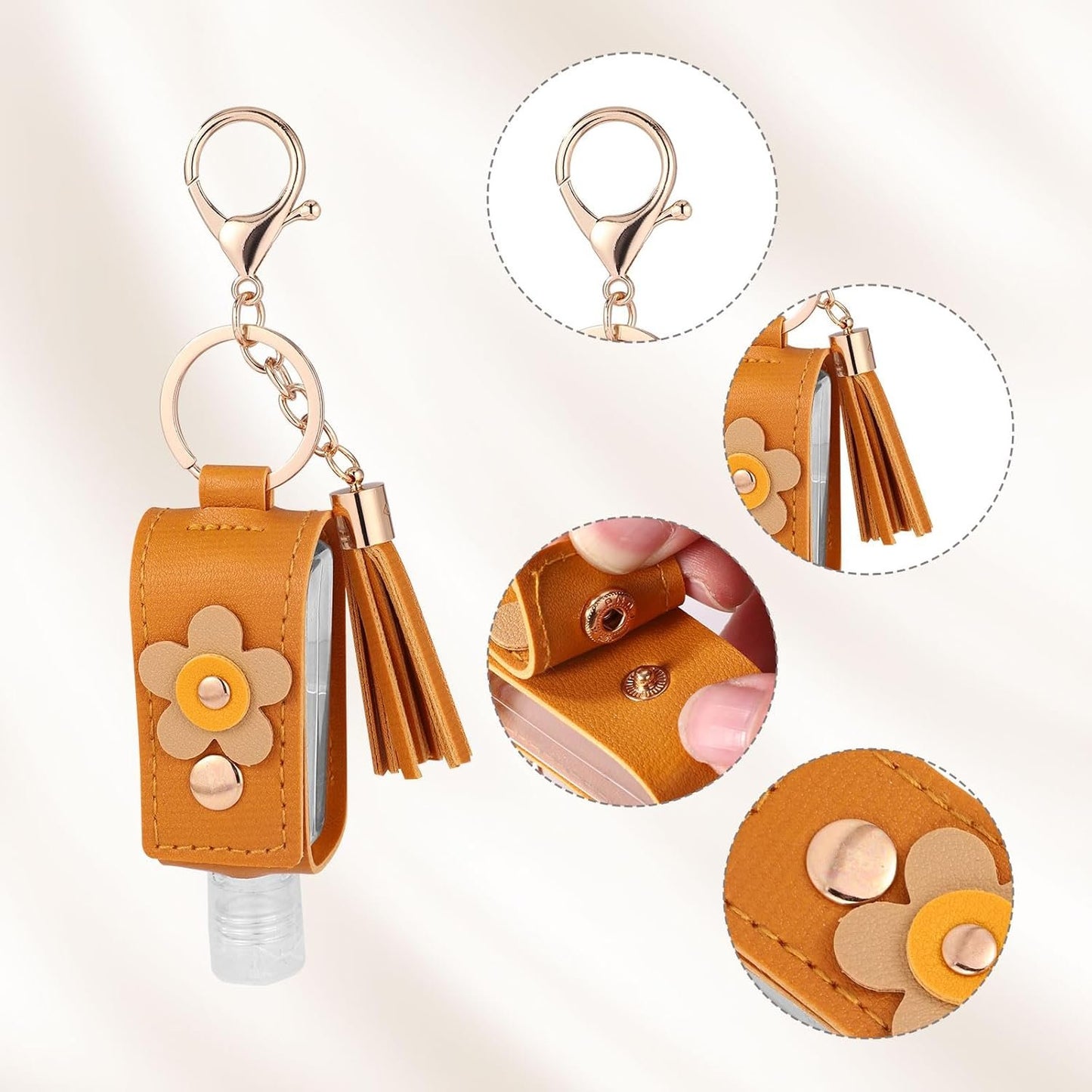 4pcs Hand Sanitizer Keychain, 30ml Refillable Empty Hand Sanitizer Carrier Case with Lobster Clasp, Leak-Proof Travel Size Bottles Toiletries Containers for Lotion Liquid Soap Shampoo (4 Colors)
