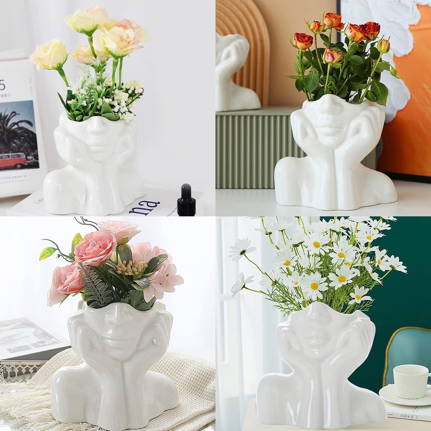 CEMABT Ceramic Woman Body Face Vase, Small Decorative Unique Modern Minimalism Nordic Flower Vase for Living Room Table Decoration, Small White Head Vase and Body Vase Female Form.(Style-C)