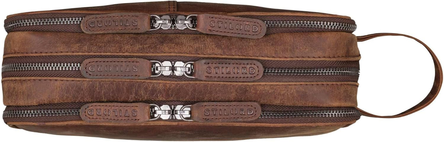 STILORD 'Catania' Women's Men's Leather Large Travel Beauty Case Make Up Bag Make Up Bag Make Up Bag Make-up Bag Make-up Beauty Case Men's Makeup Bag Genuine Leather, Zamora-Brown, Toiletry Bag