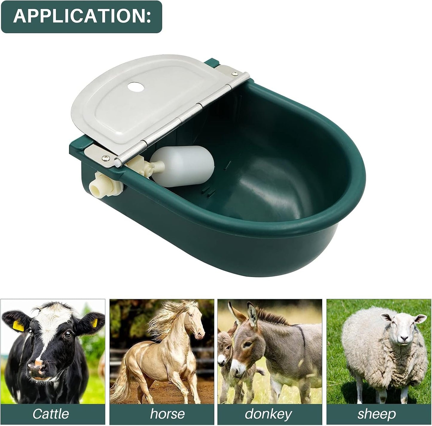 MINYULUA Automatic Waterer Bowl Large Horse Waterer with Float Valve and Drain Plug Automatic Water Feeder Dispenser Bowl for Sheep Dog Horse Cow Pig Plastic (Dark Green)
