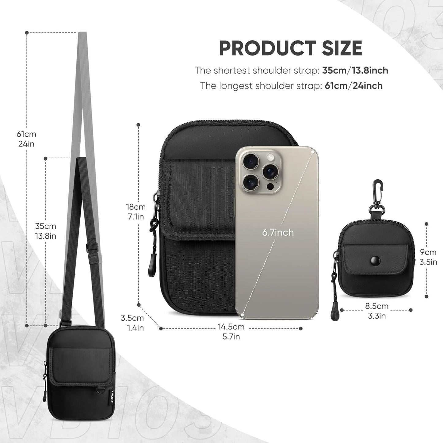 VULKIT Crossbody Bag with Key Pouch Compact Sling Bag for Everyday Carry with RFID Blocking for Travel, Running, Cycling & Outdoor Movement