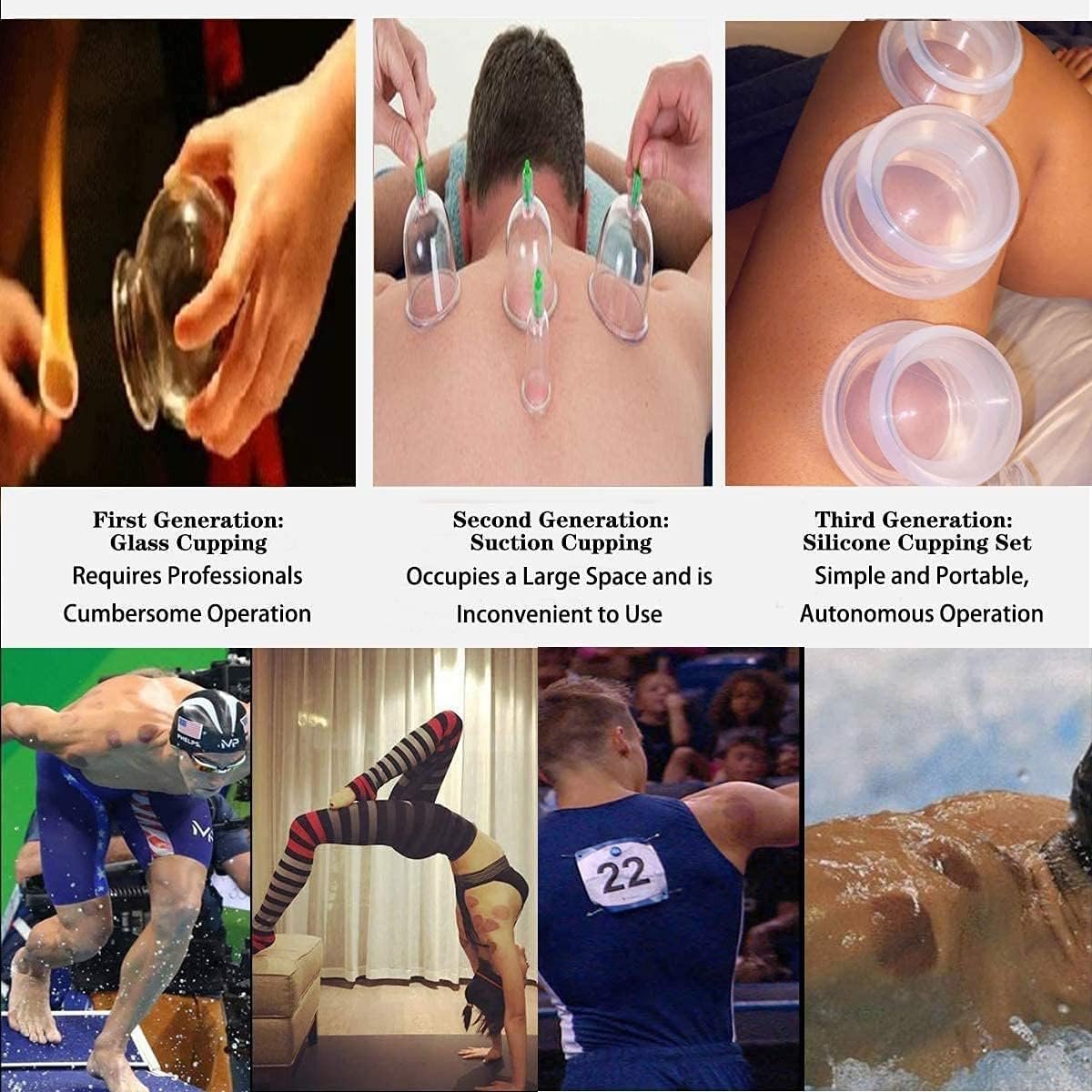 Silicone Cupping Set - Chinese Therapy Massage Suction Cups for Muscle Soreness, Pain Relief, Injury Recovery, Toning & Cellulite,Weight Loss Transparent (6 Cups)