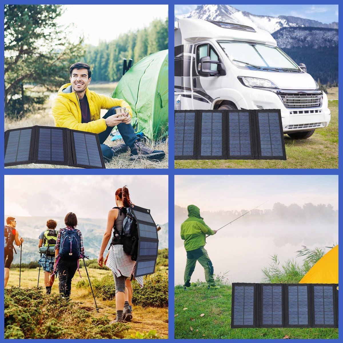 Solar Panel Folding Charger Foldable Lightweight Solar Panel IP65 Waterproof USB Solar Power Charger Portable Outdoor Solar Panel Charger Mobile Power Battery Charger with 2 Hooks and 1 Adapter